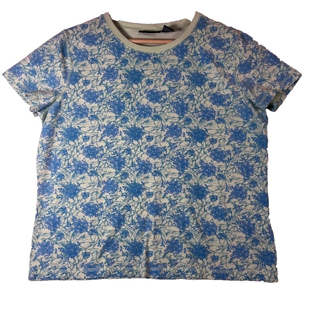 Relativity‎ Women's XL Floral PrintTee Blue Green Cotton Stretch Top